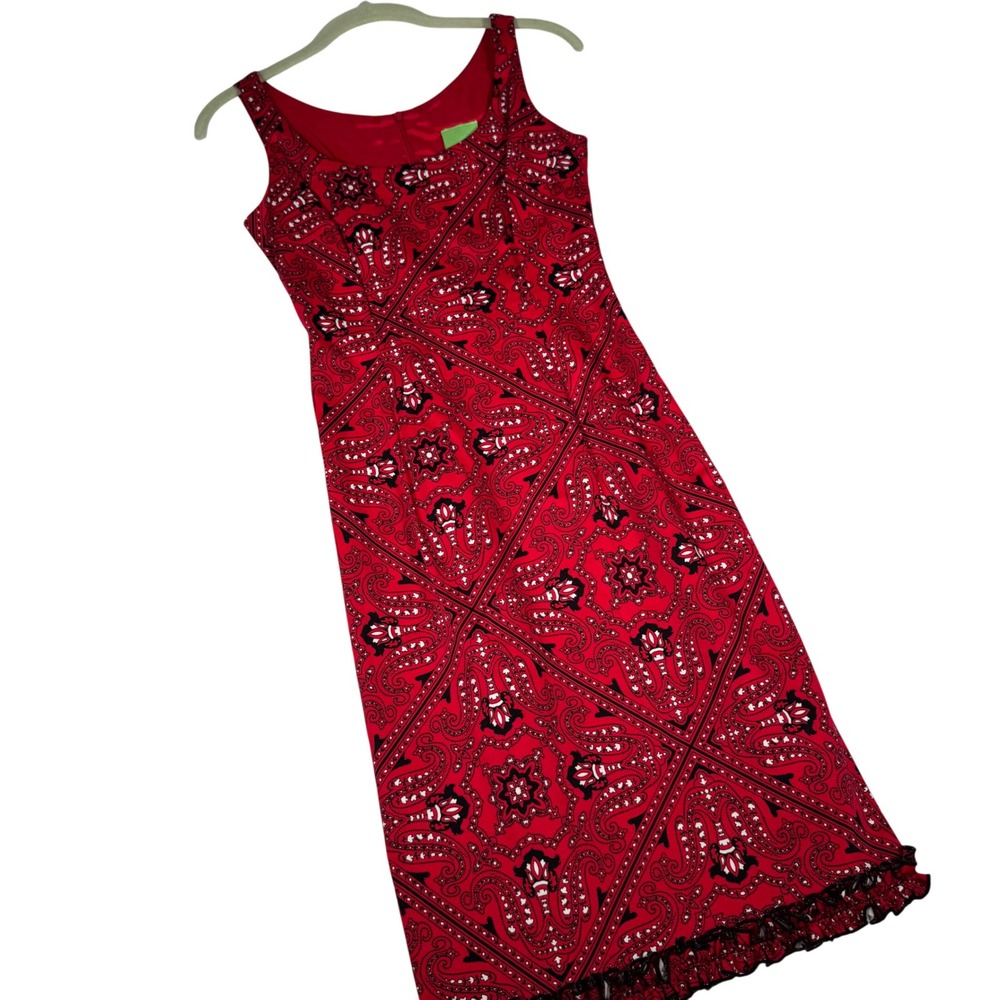 Citrine Red Bandana Paisley Ruffle Hem Sheath Dress Womens 2 |‎ Boho